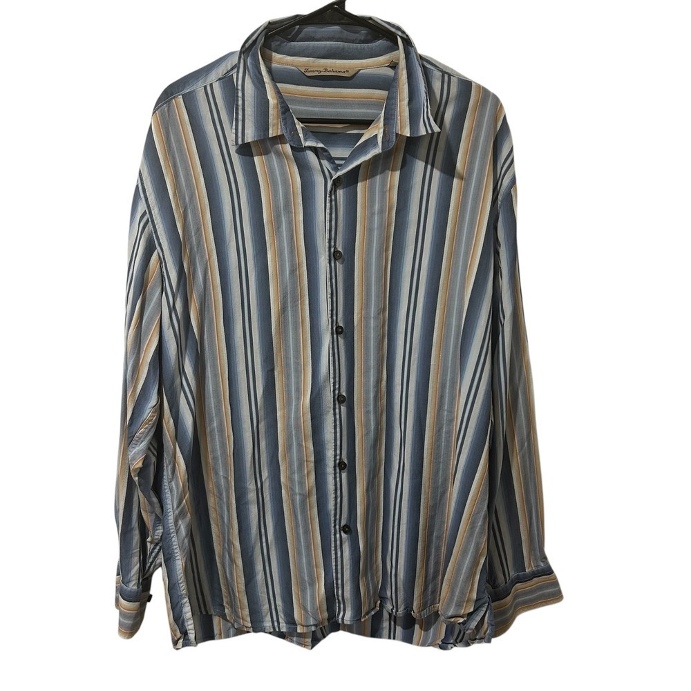 Tommy Bahama XL 100% Silk Striped Button Up Shirt, Long Sleeve, Menswear